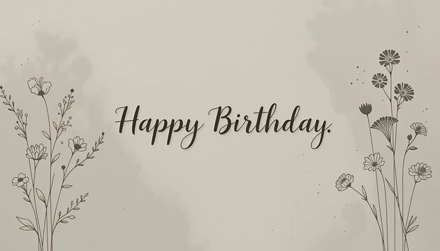 Elegant Monochromatic Happy Birthday Card with Minimalist Floral Design