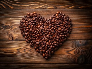 A Romantic Heart of Coffee Beans on Rustic Wood A LowLight Still Life for Cozy Moments and Coffee