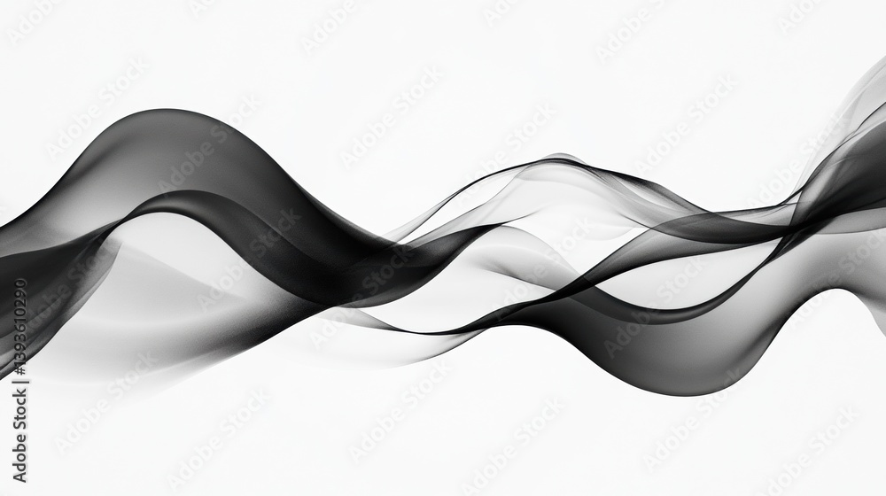 Poster Elegant black and white flowing abstract waves create a smooth motion and high contrast, enhancing minimal design aesthetic in a modern space