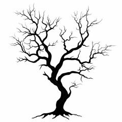 Spooky Tree Silhouette Art: Mystical Dead Tree Vector Illustration for Halloween