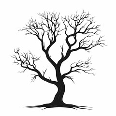 Monochrome Black Tree Silhouette with Bare Branches: An Artistic Nature Illustration for Halloween and Autumn