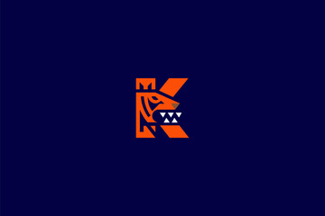 Letter K Tiger Logo.a bold fusion of typography and fierce animal symbolism, giving the logo a modern, high-impact presence