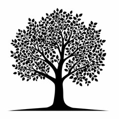 Black Silhouette Tree Illustration: Nature's Harmony and Scenic Woodland Art