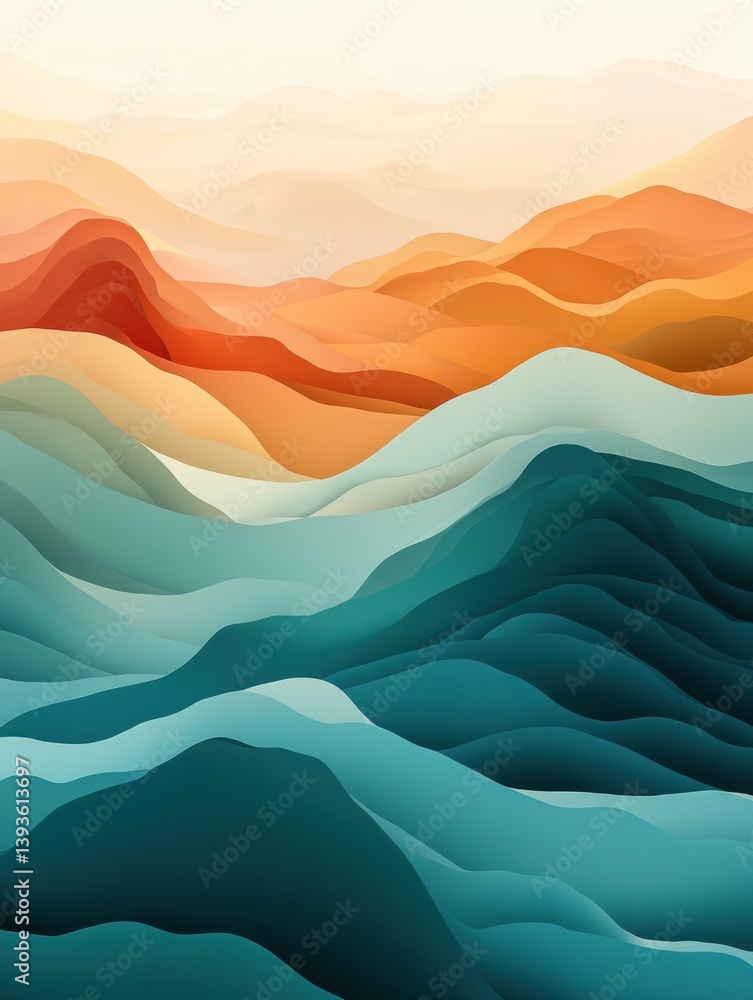 Poster layered hills under morning light with fog creating a tranquil landscape in soft pastel hues