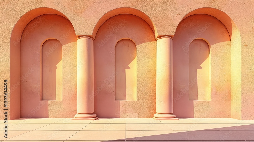 Poster a serene arched gallery showcases columns and empty frames, evoking the beauty of classical architec