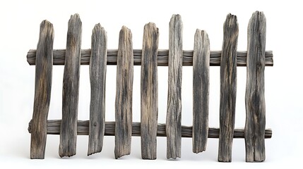 Rustic wooden fence panel made from weathered timber planks with distinct texture against a plain background, conveying a sense of outdoor charm and natural beauty
