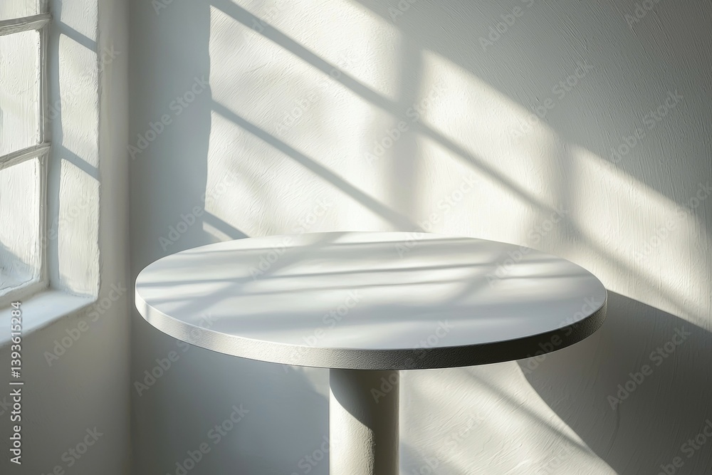 Poster a white table with a window in the background