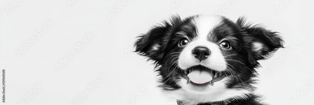 Aufkleber happy corgi puppy looking up with its tongue out in a playful white studio setting