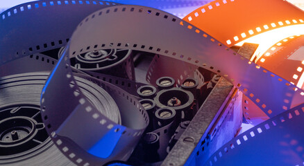 abstract multicolor horizontal banner background with film strip