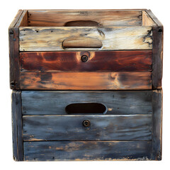 Rustic Wooden Crates with Drawers and Handle Isolated on Transparent Background