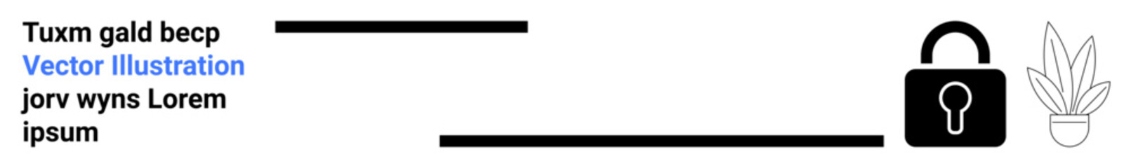 Lock icon suggesting security, abstract lines representing text, and minimalistic plant art. Ideal for privacy, safety, encryption, online security, document design, modern templates flat landing