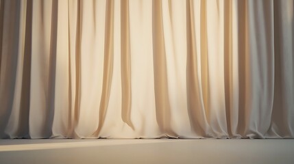 Soft beige curtains elegantly draped in a well-lit room creating a calm and inviting atmosphere that enhances tranquility and comfort
