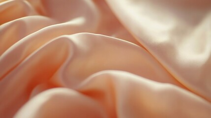 Soft, flowing peach satin fabric with gentle ripples and subtle texture, creating a sense of elegance and warmth in the light
