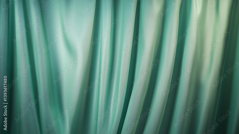 Poster soft, flowing curtains in a serene teal color creating a calming atmosphere with gentle light filter