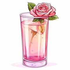 Refreshing Pink Drink in Glass Illustration with Splash and Floral Garnish - Perfect Summer Beverage Decor