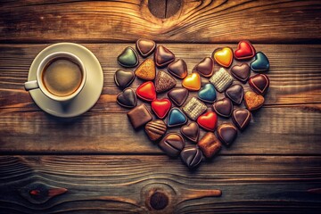 A Sweet Valentines Day Morning HeartShaped Chocolates Aromatic Coffee and a Touch of Romance Top View