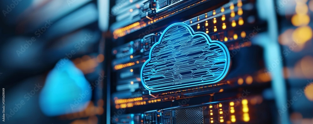 Poster cloud technology in modern data centers with secure online storage digital transformation and future