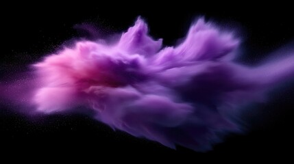 Fototapeta premium Abstract cloud of swirling purple and pink dust against a black background. Soft, flowing forms suggest nebula or cosmic phenomena