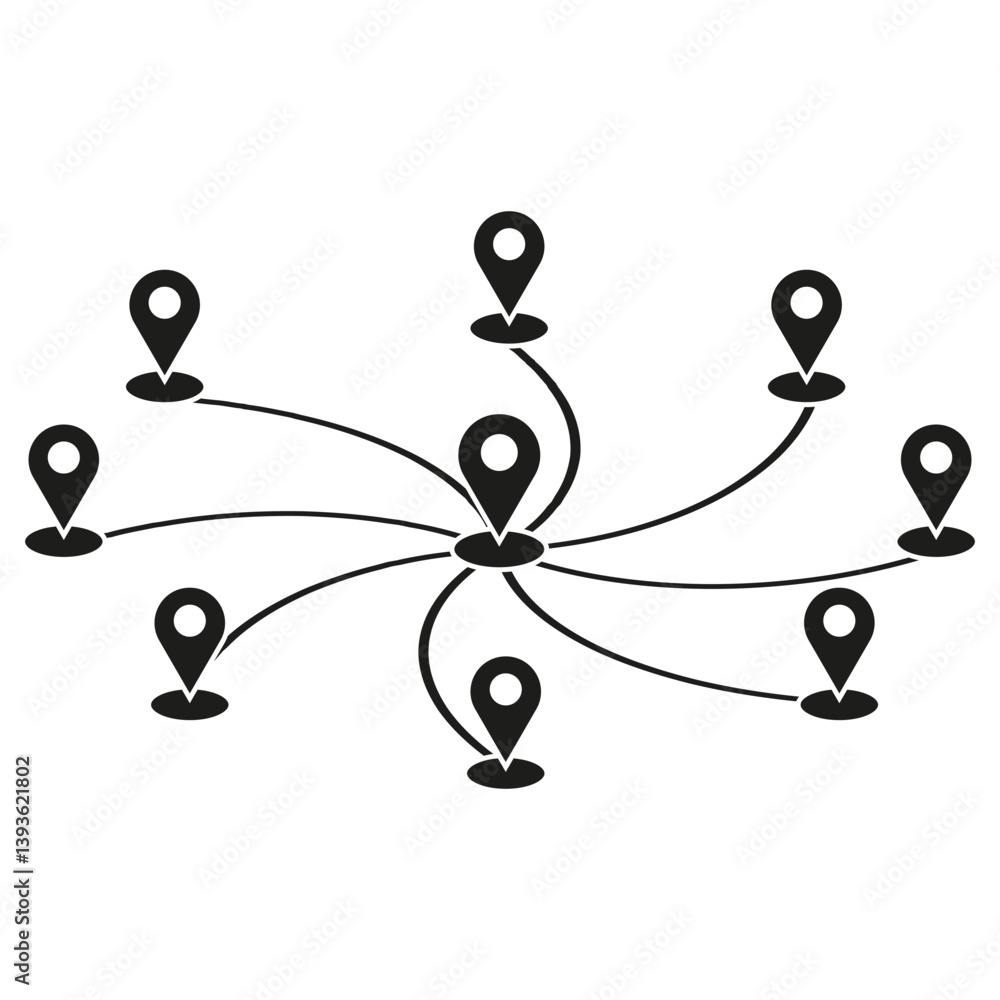 Poster location network icon. pin marker symbol. vector connection shape. black navigation sign.