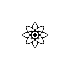 Atom icon structure. Energy orbit symbol. Scientific science vector. Black nuclear shape.