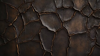 Textured surface showing dried and cracked earth with rich dark tones and intricate patterns resembling natural soil erosion or arid land