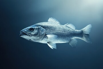 Fototapeta premium A solitary fish swims gracefully through a dark aquatic environment