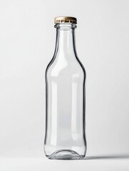 Fototapeta premium Clear Glass Bottle with Gold Screw Cap on White Background