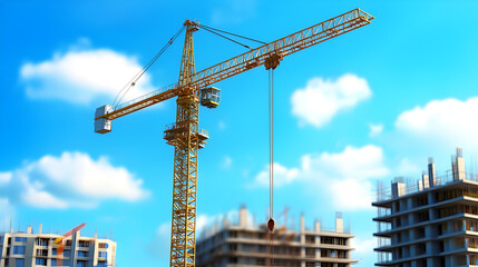 Fototapeta premium close-up of construction site with crane with blue sky.ai generative
