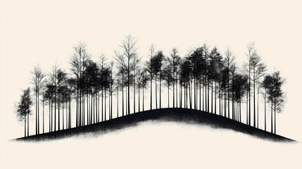Minimalist Nature Illustration: Black and White Forest and Trees Silhouette Art Piece