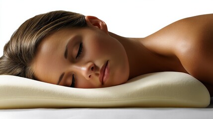 Obraz premium Relaxed woman resting her head on a comfortable pillow