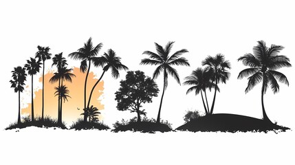 Silhouette of Palm Trees at Tropical Sunset - Exotic Island Beach Landscape
