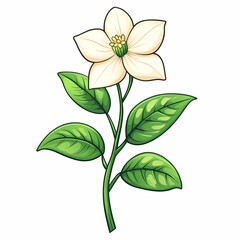Elegant Botanical Flower Illustration: Green and White Floral Decor for Springtime Beauty