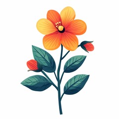 Vibrant Botanical Flower Illustration with Orange Petals and Greenery - Modern Floral Art Design for Creative Projects