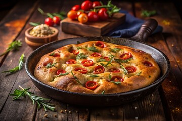 Homemade Rustic Focaccia A LowLight Delightful Italian Flatbread Baked to Perfection in a Baking Pan