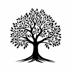 Elegant Tree Silhouette: Black and White Vector Illustration of Nature's Artful Branches and Leaves