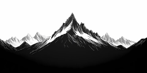 Black and White Mountain Landscape: Dramatic Scenic Peaks and Silhouettes in Misty Wilderness