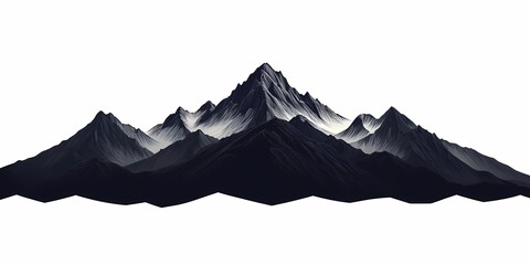Majestic Mountain Peaks: Black and White Silhouette of Rugged Alpine Highlands - Nature's Serene Scenic Vista