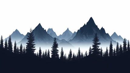 Mountain Silhouette Landscape: Explore Tranquil Nature Scenery with Forest and Trees