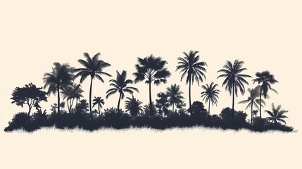 Tropical Island Silhouette: Black and White Palm Trees Landscape - Exotic Vacation Scenery