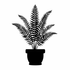 Indoor Greenery: Black Silhouette of a Potted Fern Plant for Modern Living and Home Aesthetics