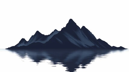 Tranquil Mountain Reflection: Serene Nature Landscape Art with Geometric Silhouettes and Cool Colors