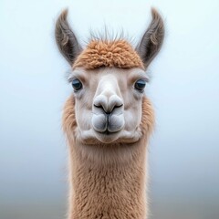 Fototapeta premium Closeup Portrait of a Fluffy Alpaca: Majestic and Serene Animal Photography