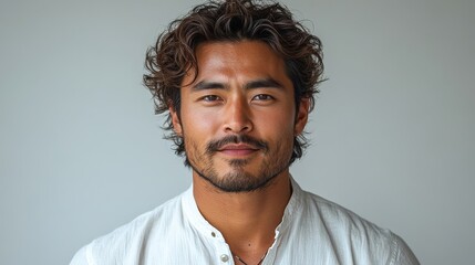 Obraz premium Close-up portrait of a man with curly hair and a beard