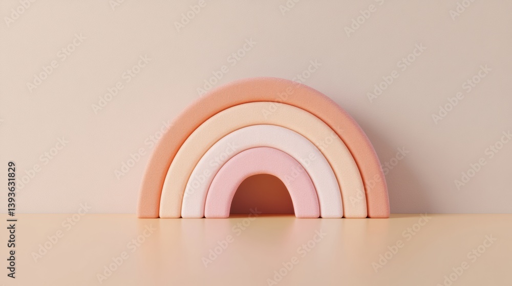 Poster pastel rainbow with neutral arcs and felt texture against a clean minimal background