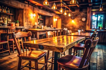 Cozy Rustic Bar Warm Wooden Tables and Chairs in a Dimly Lit Ambiance Perfect for a Relaxing Evening