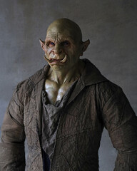 Green Orc Ogr standing with long tusks 