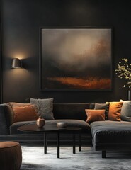 Modern dark living room with abstract art