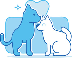 Veterinary Medical Cross Logo with Cat and Dog Silhouettes, Heartbeat Line and Heart Icon – Blue Animal Hospital and Pet Care Symbol for Vet Clinics and Pet Health Services.