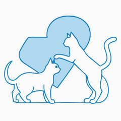 Veterinary Medical Cross Logo with Cat and Dog Silhouettes, Heartbeat Line and Heart Icon – Blue Animal Hospital and Pet Care Symbol for Vet Clinics and Pet Health Services.