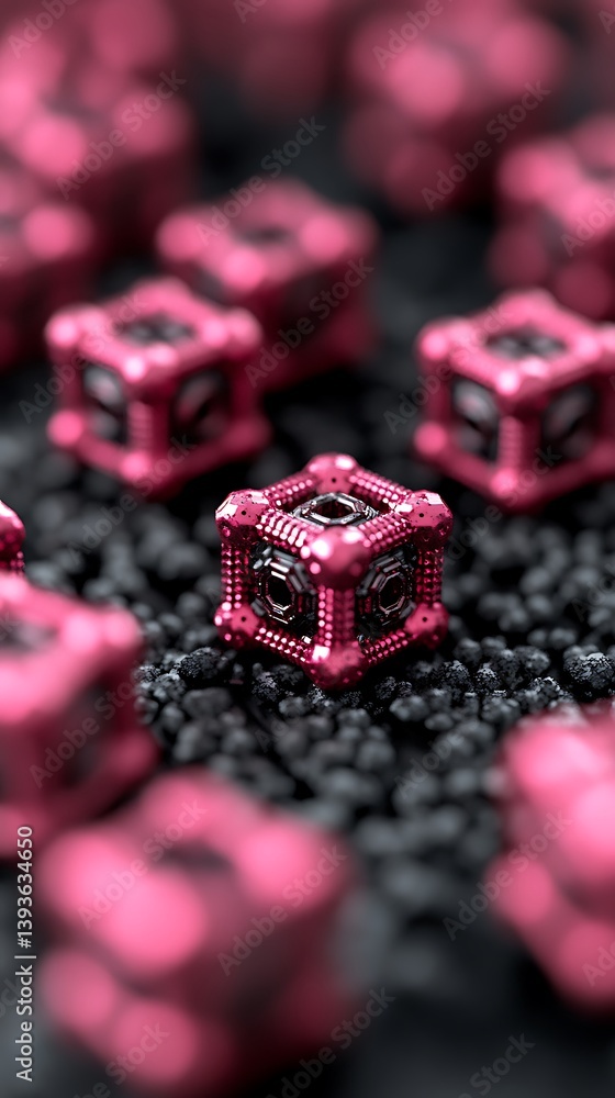 Aufkleber fuchsia geometric cubes arrayed on a dark substrate, abstract arrangement